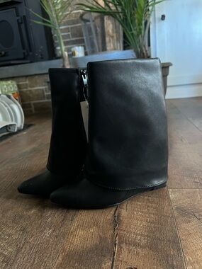 a new day Black Fold-Over Pointed Toe Ankle Booties